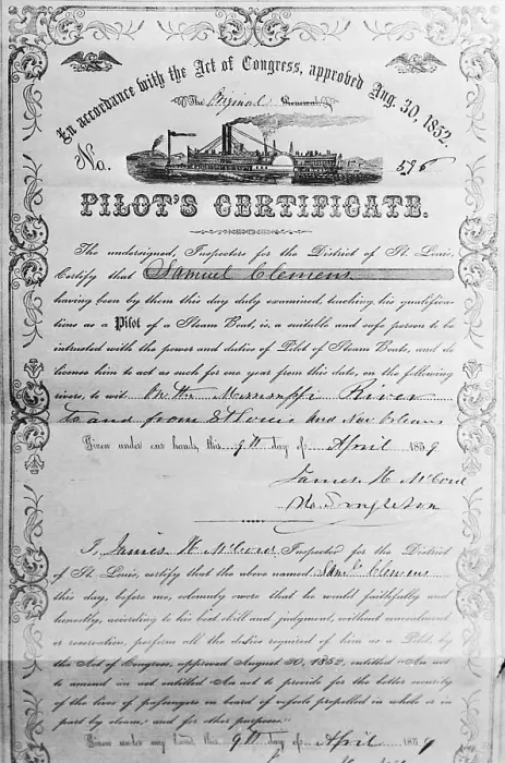 Framed Print : Mark Twain's Pilot's License Framed Print : Mark Twain's Pilot's License