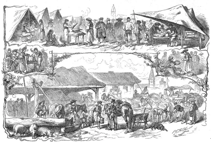 Framed Print : Market day in a village in the Puszta, c. 1885, Hungary, Historic, digitally restored reproduction of a 19th century original, exact original date unknown Framed Print : Market day in a village in the Puszta, c. 1885, Hungary, Historic, digitally restored reproduction of a 19th century original, exact original date unknown