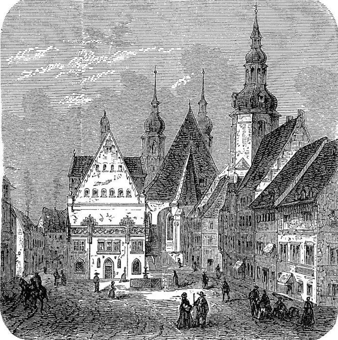 Framed Print : The market place of Eisleben, Saxony-Anhalt, Germany, in 1883, Historic, digitally restored reproduction of an original 19th-century artwork Framed Print : The market place of Eisleben, Saxony-Anhalt, Germany, in 1883, Historic, digitally restored reproduction of an original 19th-century artwork