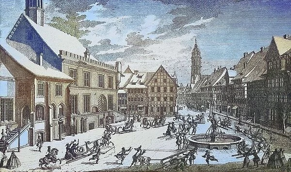 The Market Place of Goettingen, Germany, 1750, Historical, digitally restored reproduction from a 19th century original