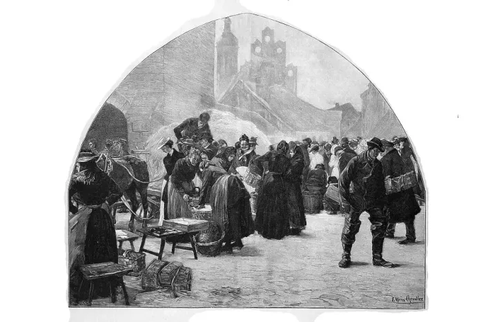 Framed Print : Market scene in Stolp in 1880, today Slupsk Poland, digitally restored reproduction of an original 19th century painting, exact original date not known, Germany Framed Print : Market scene in Stolp in 1880, today Slupsk Poland, digitally restored reproduction of an original 19th century painting, exact original date not known, Germany