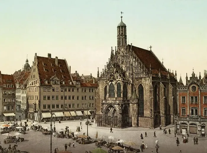Framed Print : Market Square and Church of Our Lady in Nuremberg, Bavaria, c. 1890, Germany, Historic, digitally restored reproduction from a 19th century original Framed Print : Market Square and Church of Our Lady in Nuremberg, Bavaria, c. 1890, Germany, Historic, digitally restored reproduction from a 19th century original