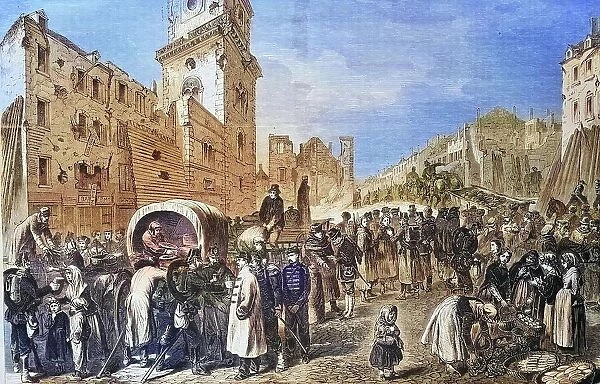 On market square in Diedenhofen, after the capitulation, illustrated war history, German, French war 1870-1871, Germany, France