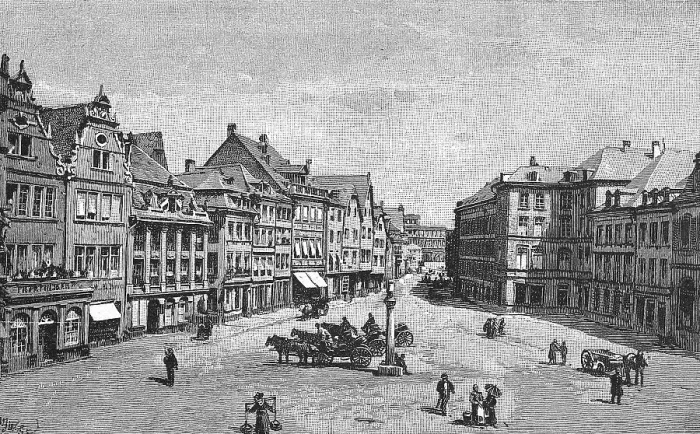 Framed Print : Market Square and Porta Nigra in Trier, Germany, 19th century, Historic, digitally improved reproduction of an original from the 19th century, digital reproduction of an original from the 19th century Framed Print : Market Square and Porta Nigra in Trier, Germany, 19th century, Historic, digitally improved reproduction of an original from the 19th century, digital reproduction of an original from the 19th century
