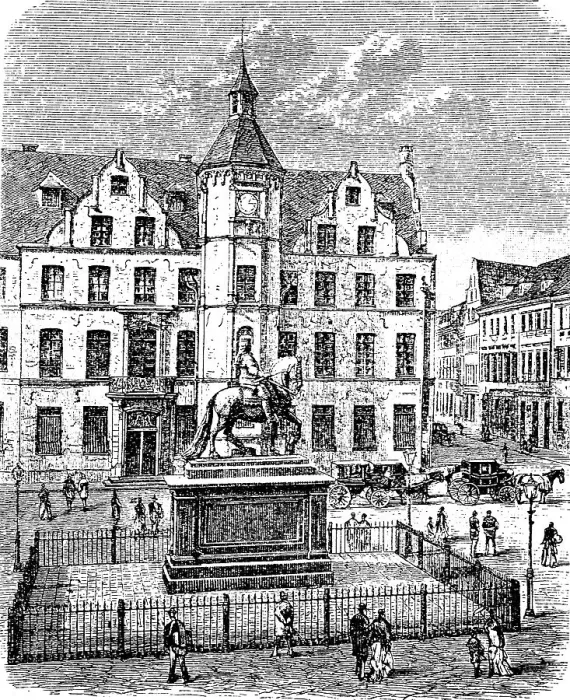 Framed Print : Market Square and Town Hall in Duesseldorf, North Rhine-Westphalia, Germany, in 1880, Historic, digitally restored reproduction of an original 19th-century painting Framed Print : Market Square and Town Hall in Duesseldorf, North Rhine-Westphalia, Germany, in 1880, Historic, digitally restored reproduction of an original 19th-century painting