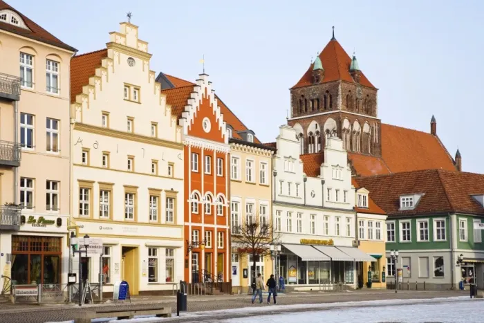 Framed Print : Marketplace with Marienkirche church, Greifswald, Mecklenburg Western Pomerania, Germany, Europe