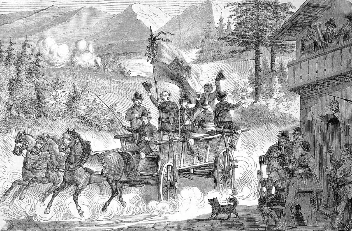 Framed Print : The marksmen from the Pustertal, South Tyrol, on their way with a travelling carriage to the third federal marksmen's festival, Schuetzenfest 1868, Vienna, Austria, Historic, digitally restored reproduction of a 19th century original Framed Print : The marksmen from the Pustertal, South Tyrol, on their way with a travelling carriage to the third federal marksmen's festival, Schuetzenfest 1868, Vienna, Austria, Historic, digitally restored reproduction of a 19th century original