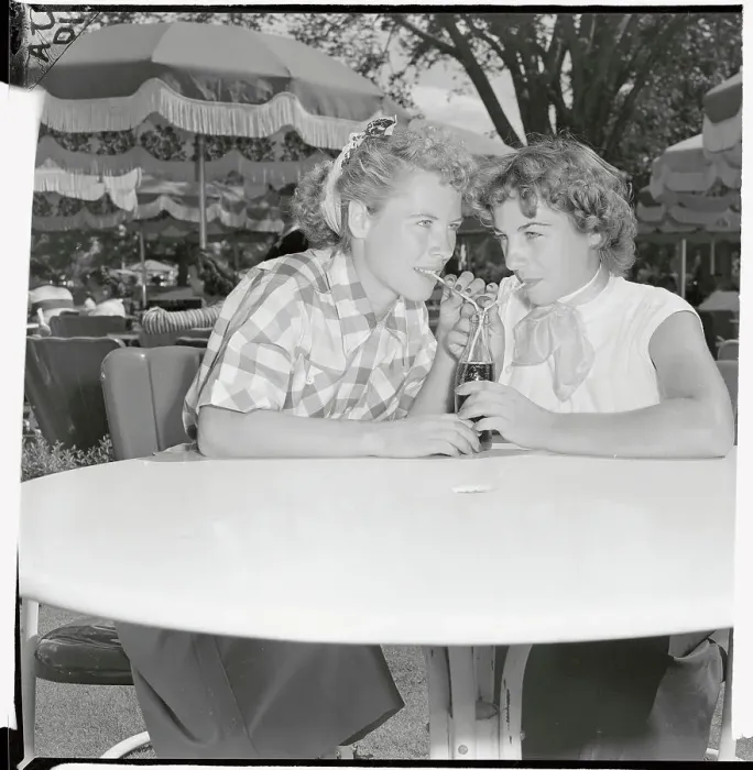 Framed Print : Marlene and Alice Bauer Sharing Soda Pop Framed Print : Marlene and Alice Bauer Sharing Soda Pop