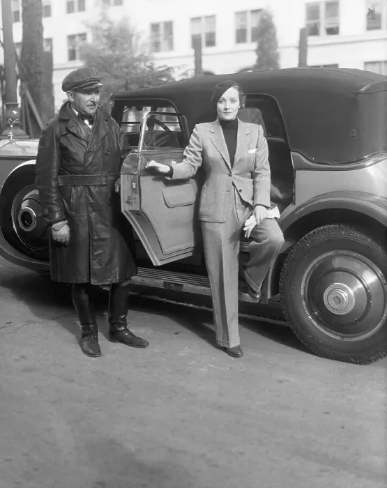 Framed Print : Marlene Dietrich with Chauffeur and Rolls-Royce Framed Print : Marlene Dietrich with Chauffeur and Rolls-Royce