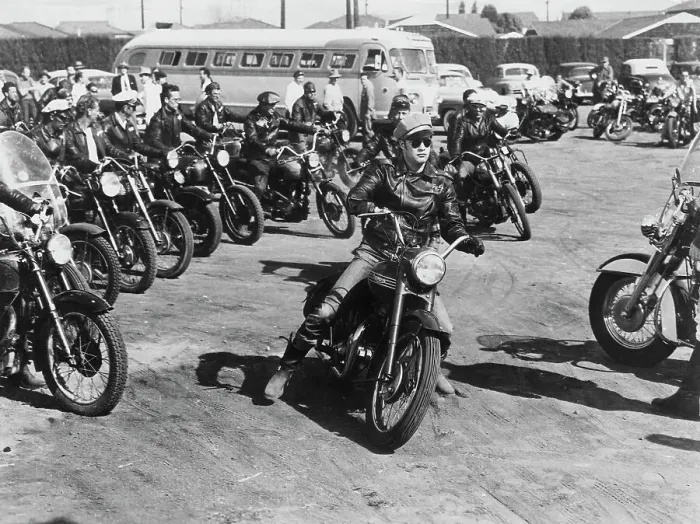 Framed Print : Marlon Brando Riding Motorcycle with Others Framed Print : Marlon Brando Riding Motorcycle with Others