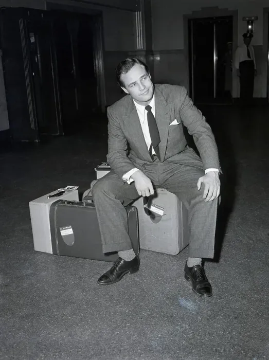 Framed Print : Marlon Brando Stranded With Luggage Framed Print : Marlon Brando Stranded With Luggage