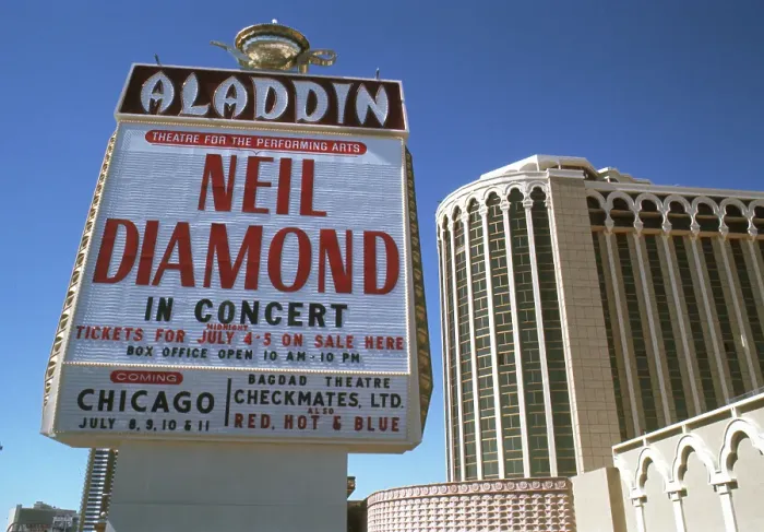 Framed Print : Marquee Advertising Neil Diamond Playing At The Aladdin Framed Print : Marquee Advertising Neil Diamond Playing At The Aladdin