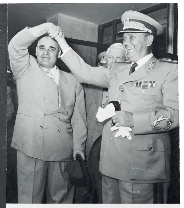 Framed Print : Marshal Tito Holding Hands with Rumanian Leader Framed Print : Marshal Tito Holding Hands with Rumanian Leader