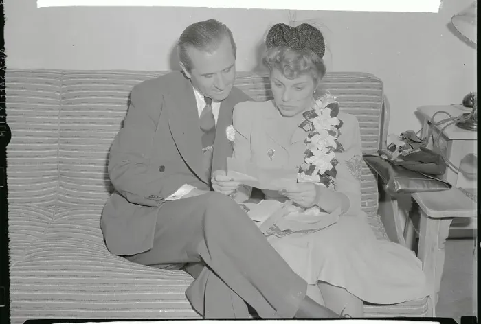 Framed Print : Martha Raye and Neal Lang Reading Telegrams Framed Print : Martha Raye and Neal Lang Reading Telegrams
