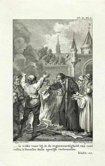 Framed Print : Martin Luther Burning Papers / Illust Framed Print : Martin Luther Burning Papers / Illust