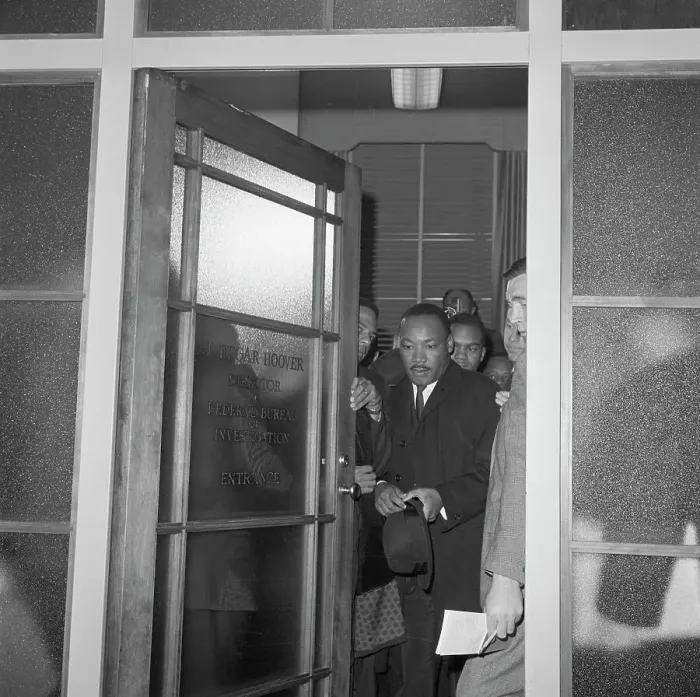 Framed Print : Martin Luther King Leaves FBI Building Framed Print : Martin Luther King Leaves FBI Building