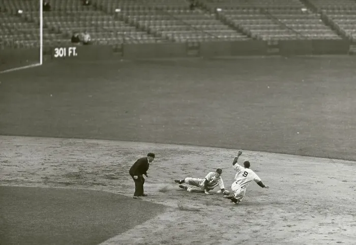 Framed Print : Martin Out at Second Base