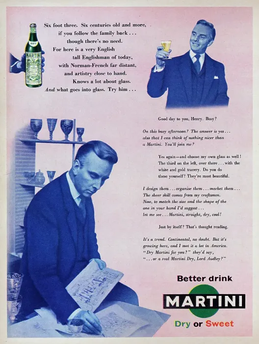 Framed Print : Martini. 1956: Advertisement for Martini vermouth featuring Thomas Percy