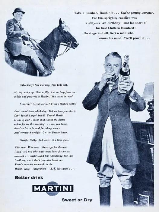 Framed Print : Martini. 1956: Advertisement for Martini featuring English actor A Framed Print : Martini. 1956: Advertisement for Martini featuring English actor A