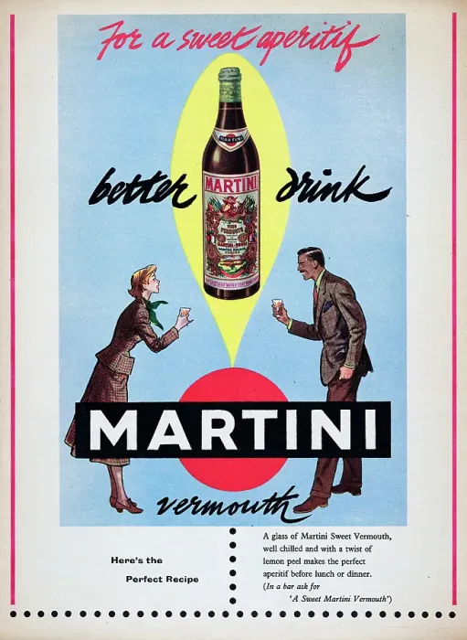 Framed Print : Martini. 1955: Advertisement for Martini with the caption For a sweet aperitif Framed Print : Martini. 1955: Advertisement for Martini with the caption For a sweet aperitif
