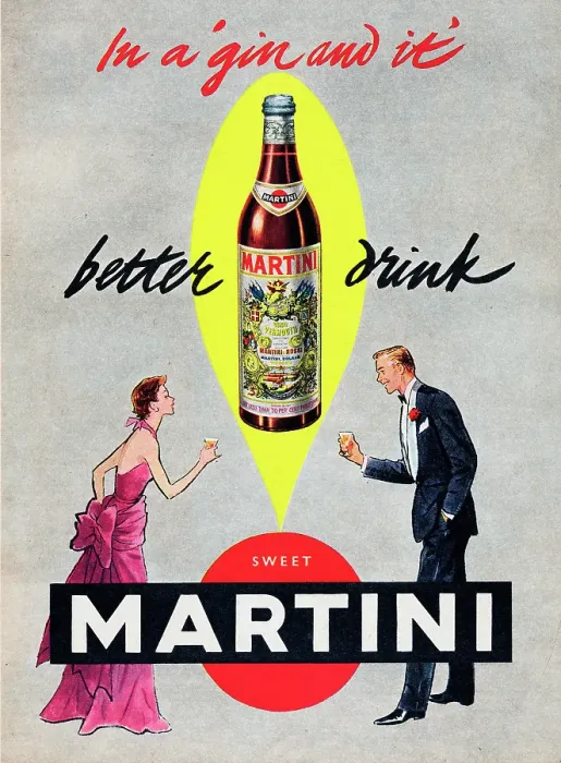 Framed Print : Martini. 1953: Advertisement for Martini vermouth showing a well-dressed Framed Print : Martini. 1953: Advertisement for Martini vermouth showing a well-dressed