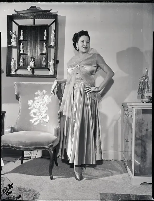 Framed Print : Marva Louis Beside Chair In Satin Dress Framed Print : Marva Louis Beside Chair In Satin Dress