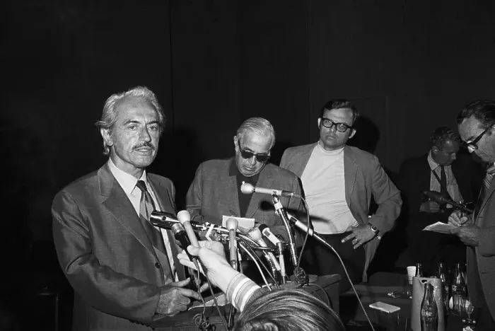 Framed Print : Marvin Miller Speaking at Press Conference Framed Print : Marvin Miller Speaking at Press Conference