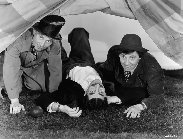 Framed Print : Marx Brothers Peering Under Tent Framed Print : Marx Brothers Peering Under Tent