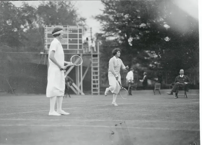 Framed Print : Mary Browne and Eleanor Goss Competing in a Tennis Match Framed Print : Mary Browne and Eleanor Goss Competing in a Tennis Match