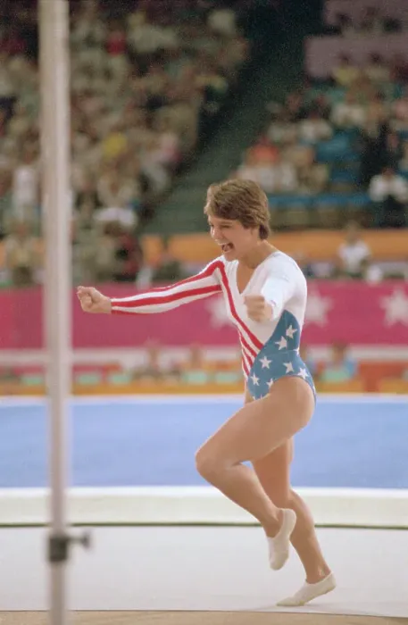Framed Print : Mary Lou Retton Completing Vault Routine Framed Print : Mary Lou Retton Completing Vault Routine