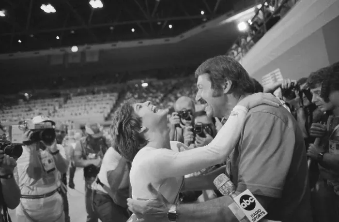 Framed Print : Mary Lou Retton Hugging Coach Framed Print : Mary Lou Retton Hugging Coach