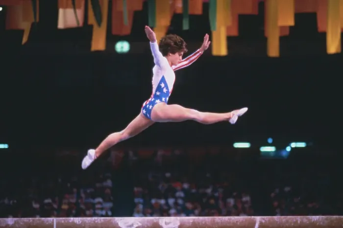 Framed Print : Mary Lou Retton Performing on Balance Beam Framed Print : Mary Lou Retton Performing on Balance Beam