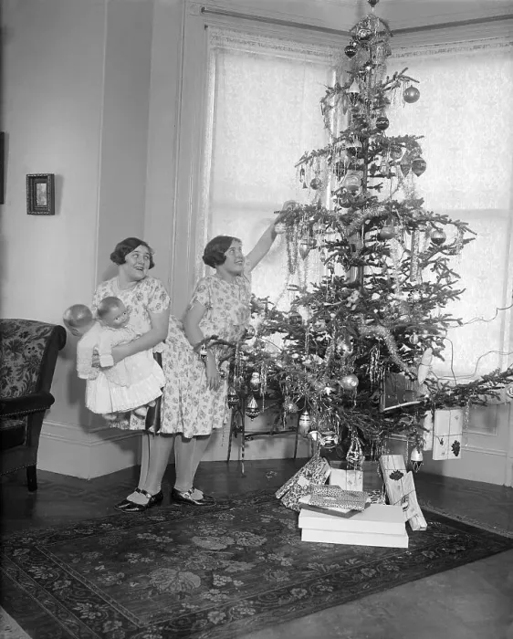 Framed Print : Mary and Margaret Gibb Decorating Tree Framed Print : Mary and Margaret Gibb Decorating Tree