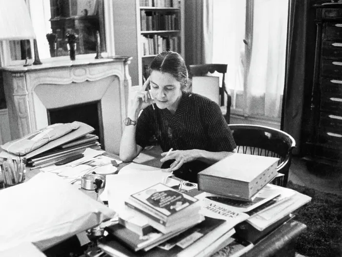 Framed Print : Mary McCarthy at Her Desk in Paris