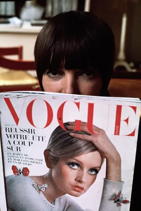 Framed Print : Mary Quant Reading a Vogue Magazine Framed Print : Mary Quant Reading a Vogue Magazine