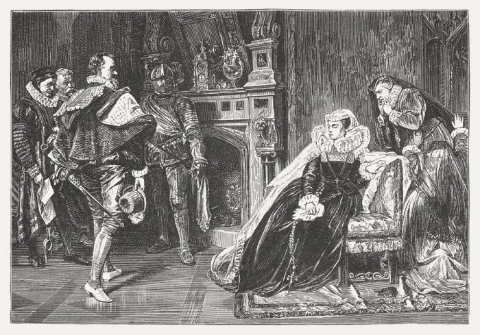 Framed Print : Mary Stuart (1542-1587) receives the death sentence, by Piloty Framed Print : Mary Stuart (1542-1587) receives the death sentence, by Piloty