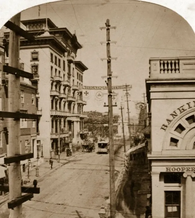 Framed Print : Maryland. circa 1862: The main street of Baltimore around the time of the Civil War Framed Print : Maryland. circa 1862: The main street of Baltimore around the time of the Civil War