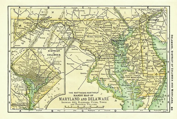 Framed Print : Maryland Delaware USA map 1898 Framed Print : Maryland Delaware USA map 1898