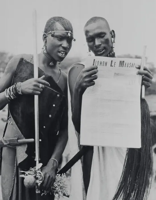 Framed Print : Masai Natives Holding Their Initial Newspaper Framed Print : Masai Natives Holding Their Initial Newspaper