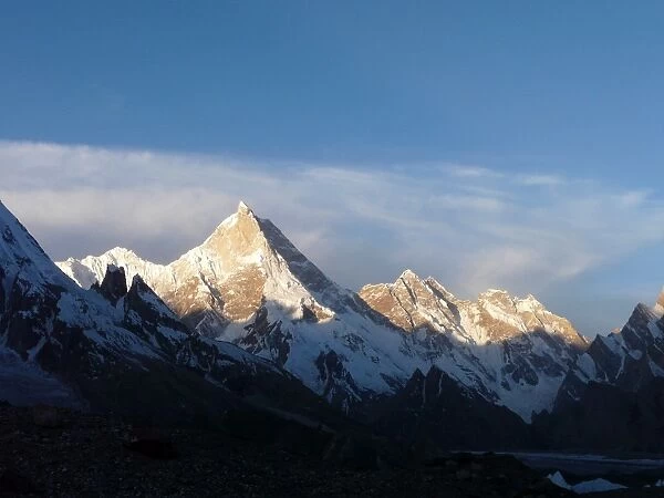 Masherbrum peak in Karakorum range from Baltoro glacier