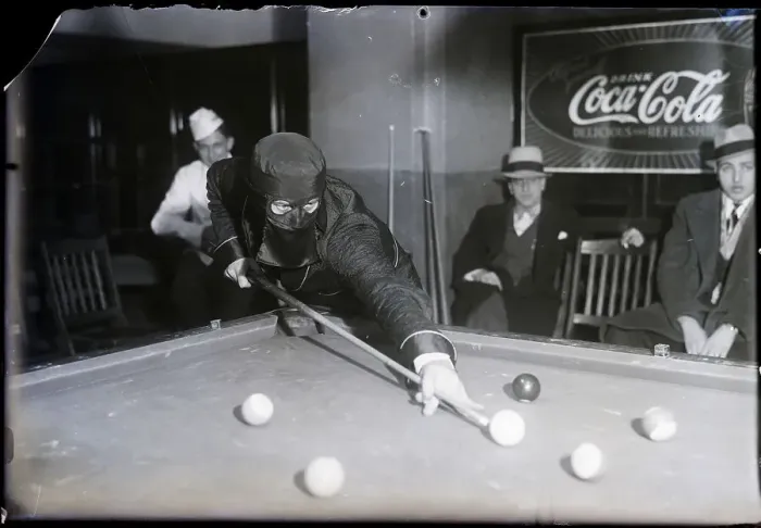 Framed Print : Masked Man Taking A Pool Shot Framed Print : Masked Man Taking A Pool Shot