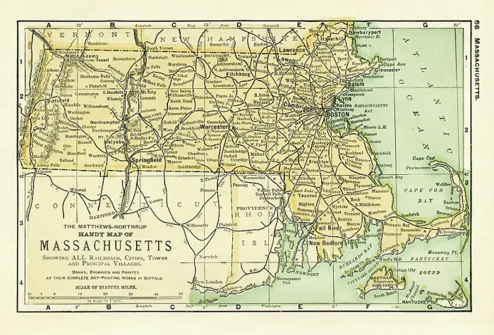 Framed Print : Massachusetts map 1898 Framed Print : Massachusetts map 1898
