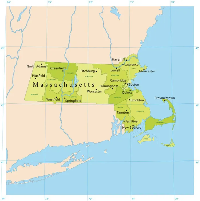 Framed Print : Massachusetts Vector Map Framed Print : Massachusetts Vector Map