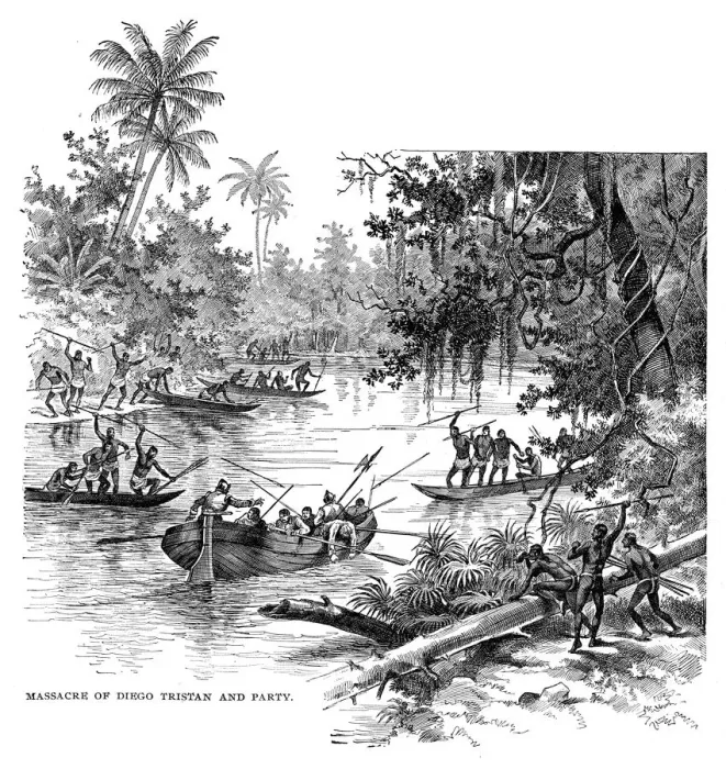 Framed Print : Massacre of Diego Tristan engraving 1892 Framed Print : Massacre of Diego Tristan engraving 1892