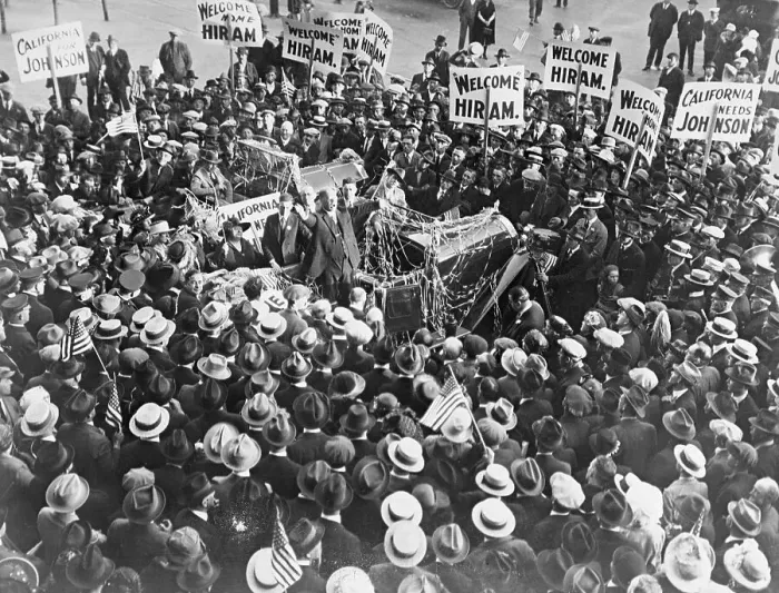 Framed Print : Massive Crowd at Senator Hiram Johnson's Speech Framed Print : Massive Crowd at Senator Hiram Johnson's Speech