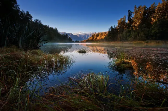 Framed Print : Matheson lake with grass as foreground Framed Print : Matheson lake with grass as foreground