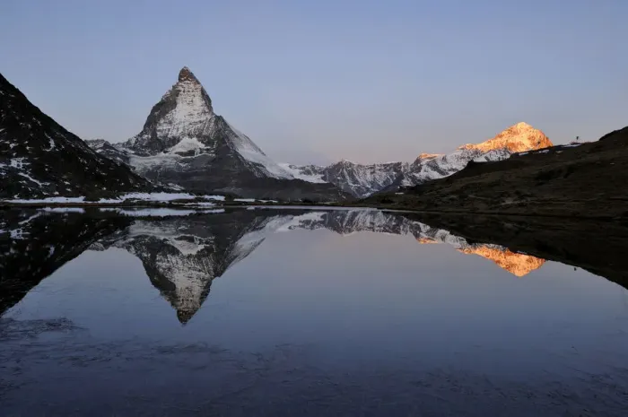 Framed Print : Matterhorn reflected in Lake Riffelsee, Zermatt, Valais, Switzerland, Europe Framed Print : Matterhorn reflected in Lake Riffelsee, Zermatt, Valais, Switzerland, Europe