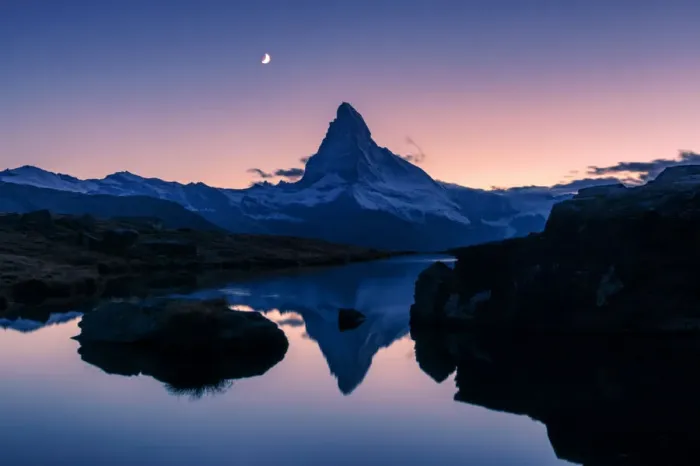 Framed Print : Matterhorn reflection in Lake Stellisee at night Framed Print : Matterhorn reflection in Lake Stellisee at night