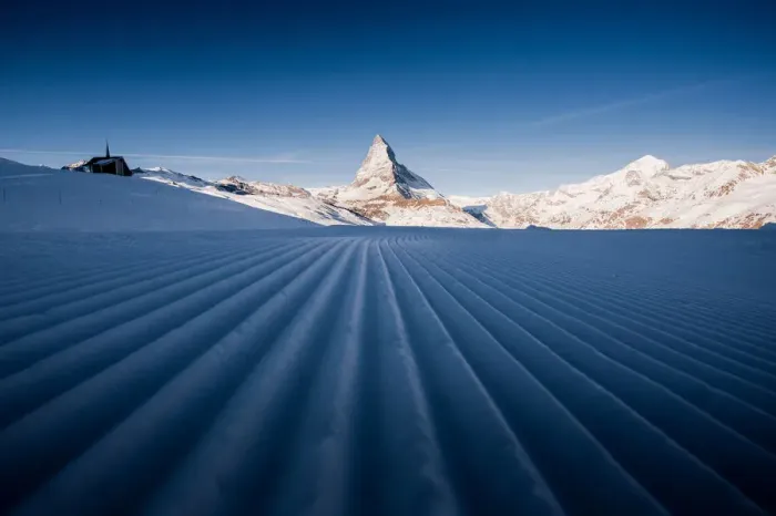 Framed Print : Matterhorn with snow plow pattern in foreground Framed Print : Matterhorn with snow plow pattern in foreground