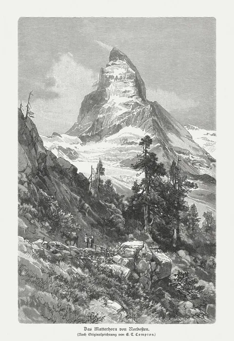 Framed Print : Matterhorn, Swiss Alps, wood engraving, published in 1897 Framed Print : Matterhorn, Swiss Alps, wood engraving, published in 1897